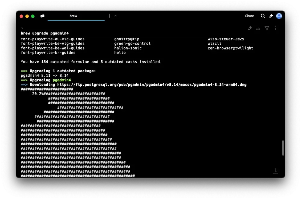 Running the upgrade command in the terminal